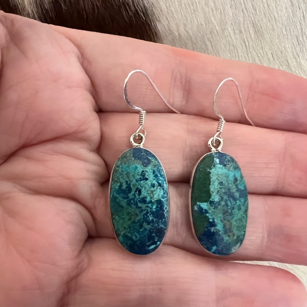 ❤️ Shattuckite Natural Gemstone Navajo Southwestern 925 Dangle Earrings 1.53”L - Picture 5 of 12
